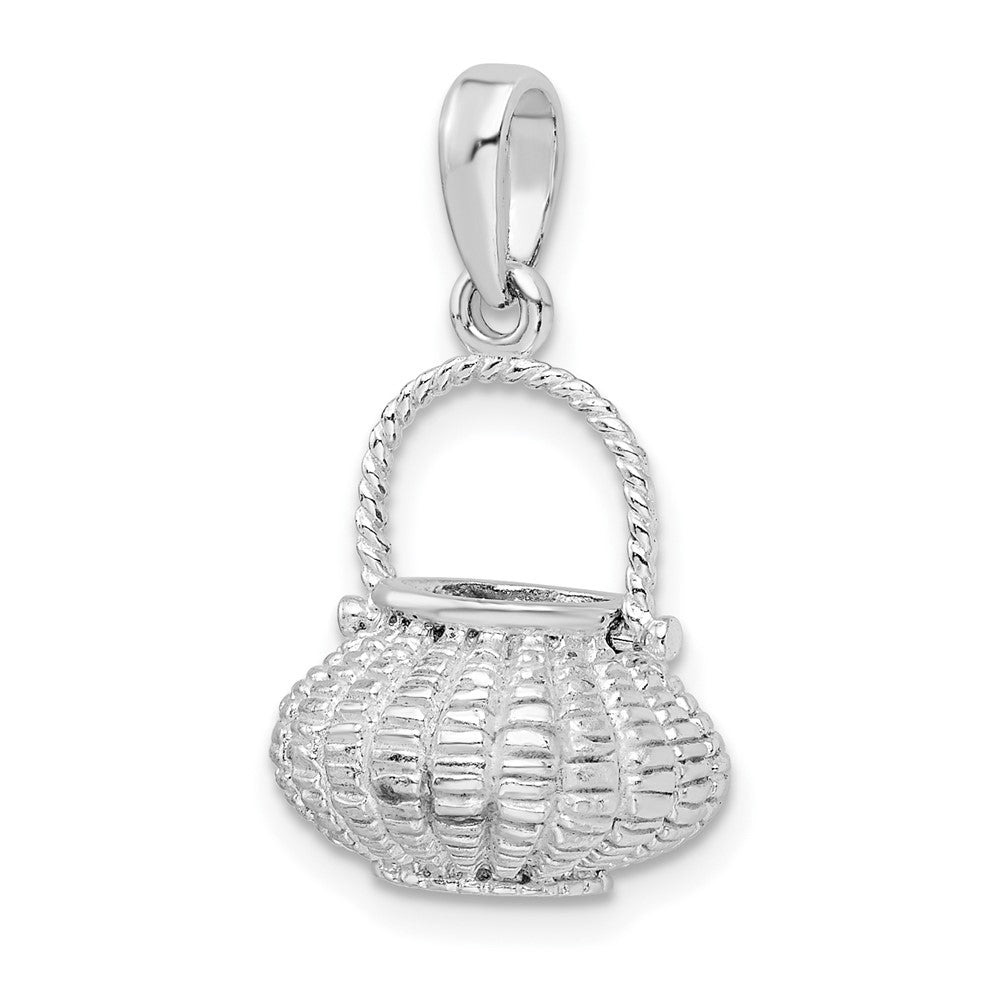 Sterling Silver De-Ani Rhodium-Plated 3D Flower Basket Moveable Handle Pendant