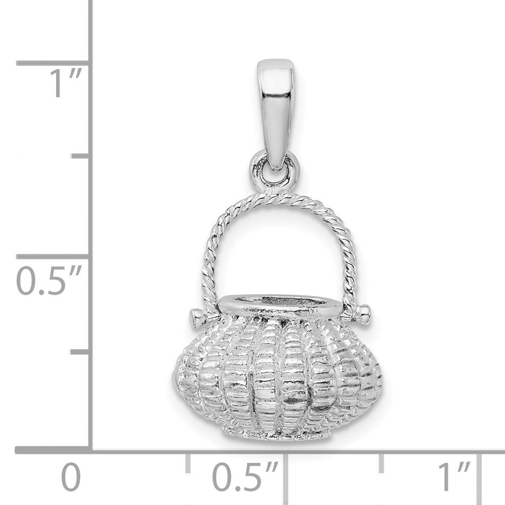 Sterling Silver De-Ani Rhodium-Plated 3D Flower Basket Moveable Handle Pendant