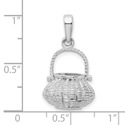 Sterling Silver De-Ani Rhodium-Plated 3D Flower Basket Moveable Handle Pendant