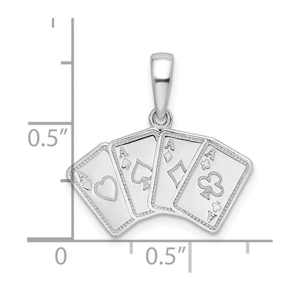 Sterling Silver De-Ani Rhodium-Plated Polished 4 Aces Good Luck Playing Cards Pendant