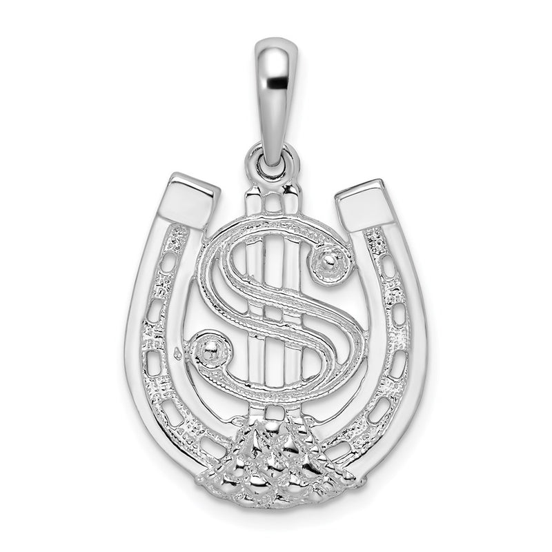 Sterling Silver De-Ani Rhodium-Plated Polished Dollar Sign In Horse Shoe Pendant