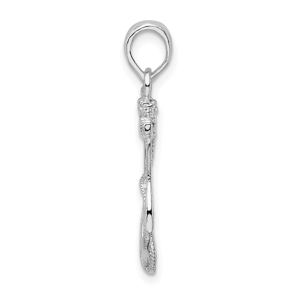 Sterling Silver De-Ani Rhodium-Plated Polished And Textured Anchor With Rope Pendant