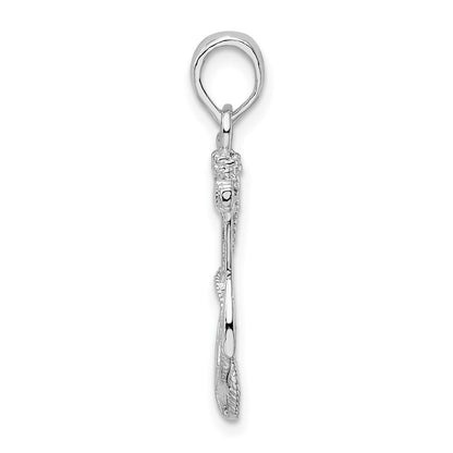 Sterling Silver De-Ani Rhodium-Plated Polished And Textured Anchor With Rope Pendant