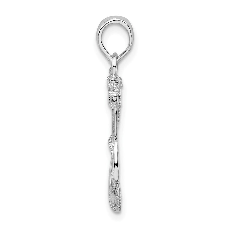 Sterling Silver De-Ani Rhodium-Plated Polished And Textured Anchor With Rope Pendant