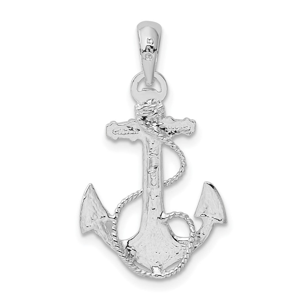 Sterling Silver De-Ani Rhodium-Plated Polished And Textured Anchor With Rope Pendant
