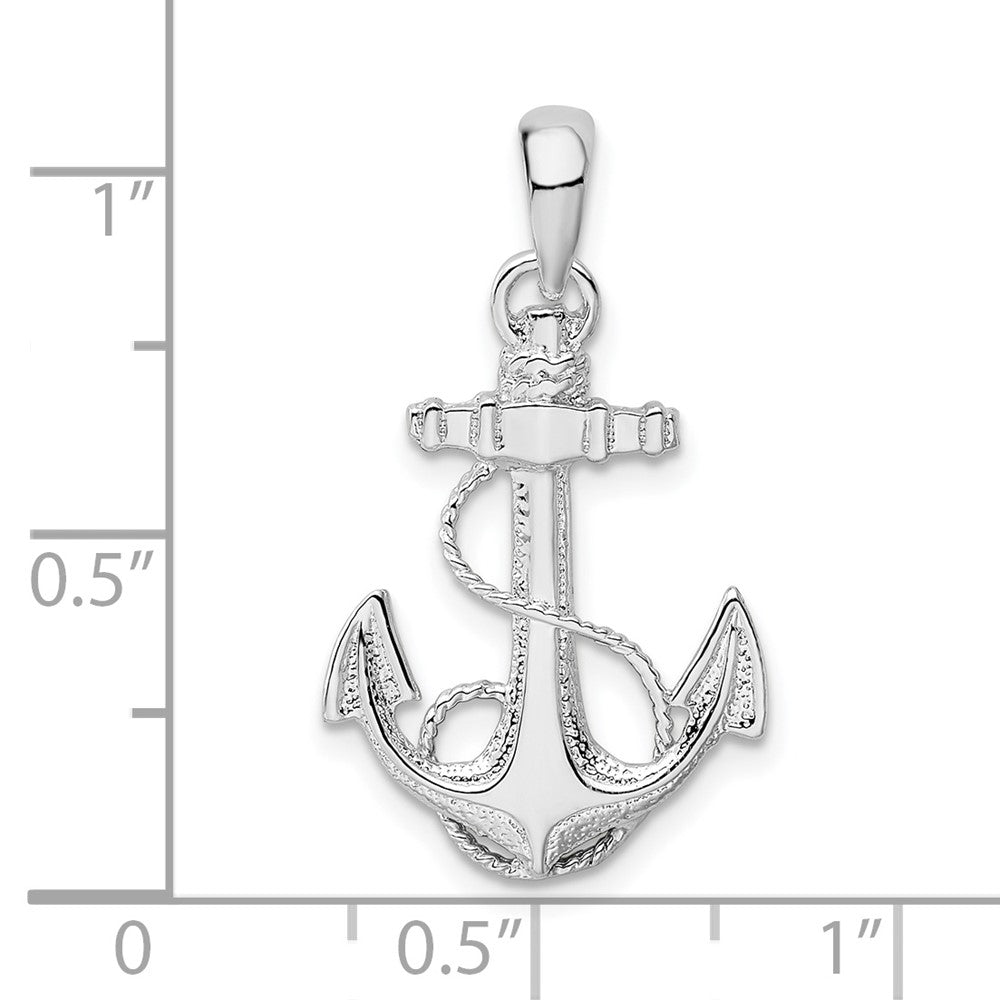 Sterling Silver De-Ani Rhodium-Plated Polished And Textured Anchor With Rope Pendant