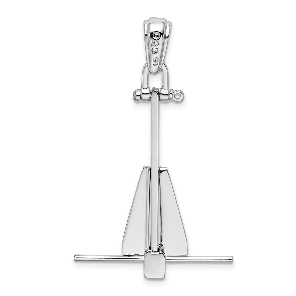 Sterling Silver De-Ani Rhodium-Plated Polished 3D Moveable Danforth Anchor Pendant