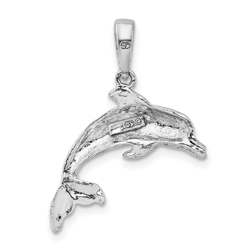 Sterling Silver De-Ani Rhodium-Plated Polished Dolphin Pendant