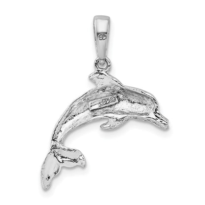 Sterling Silver De-Ani Rhodium-Plated Polished Dolphin Pendant
