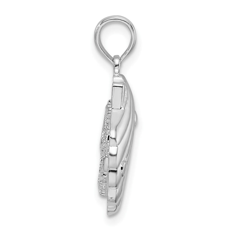 Sterling Silver De-Ani Rhodium-Plated Polished And Textured Shell / Sea Horse Pendant