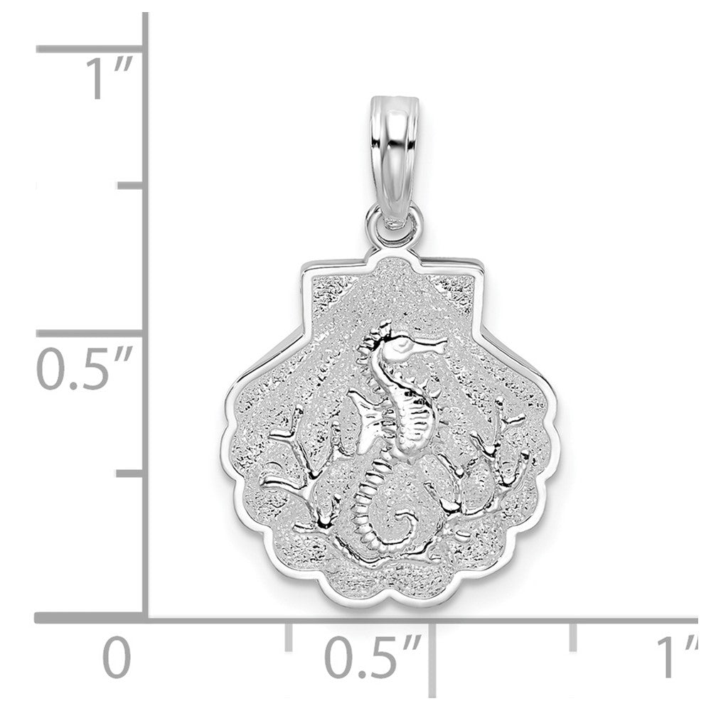 Sterling Silver De-Ani Rhodium-Plated Polished And Textured Shell / Sea Horse Pendant