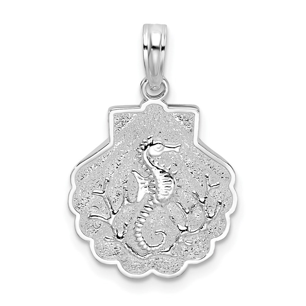 Sterling Silver De-Ani Rhodium-Plated Polished And Textured Shell / Sea Horse Pendant