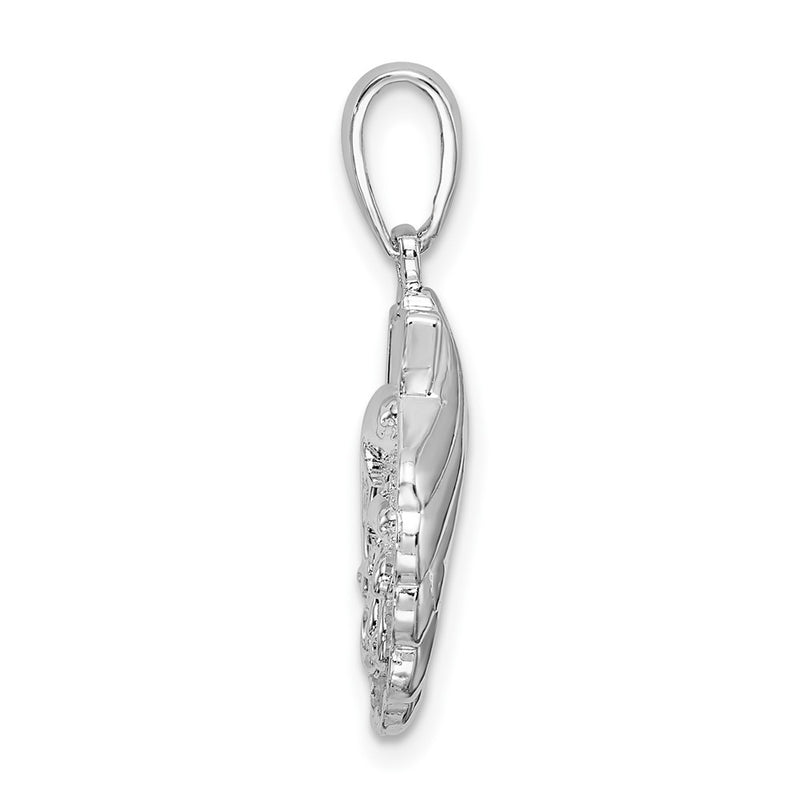 Sterling Silver De-Ani Rhodium-Plated Polished And Textured Shell / Dolphins Pendant