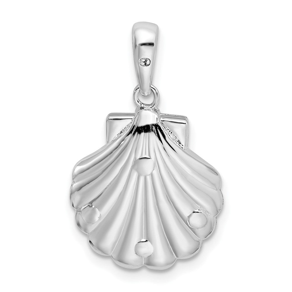 Sterling Silver De-Ani Rhodium-Plated Polished And Textured Shell / Dolphins Pendant