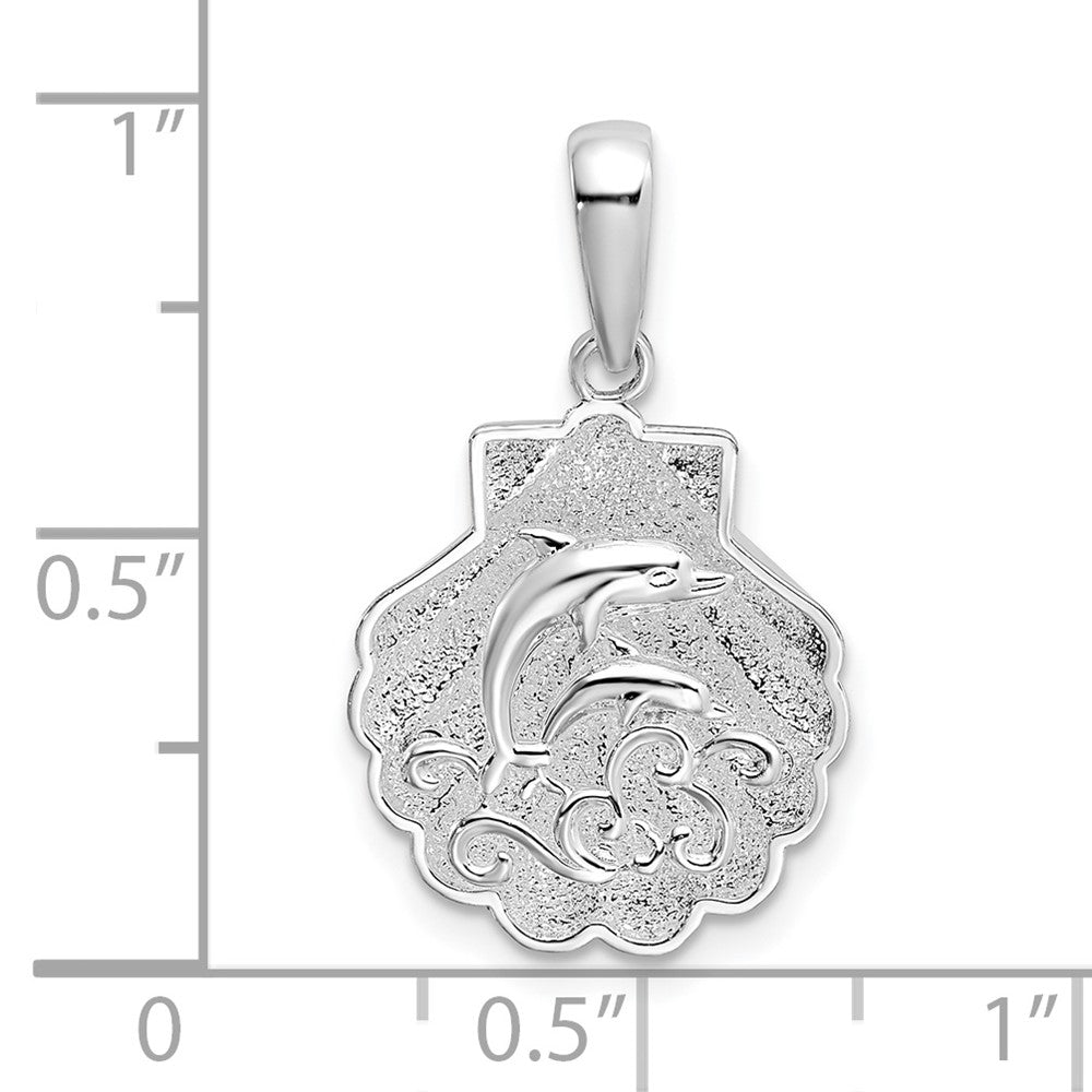 Sterling Silver De-Ani Rhodium-Plated Polished And Textured Shell / Dolphins Pendant