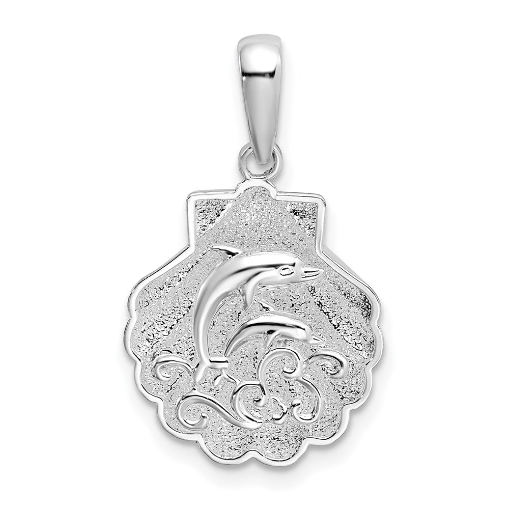 Sterling Silver De-Ani Rhodium-Plated Polished And Textured Shell / Dolphins Pendant