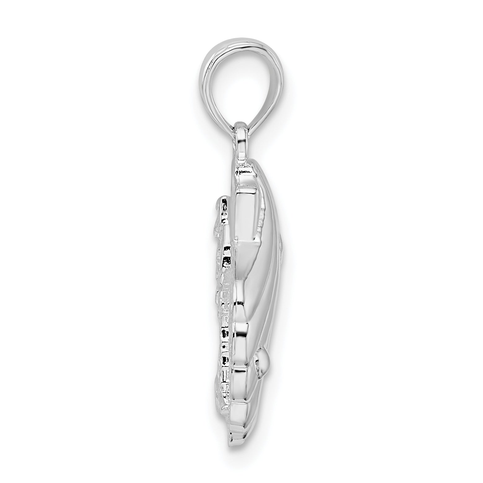 Sterling Silver De-Ani Rhodium-Plated Polished And Textured Shell / Palm Trees Pendant