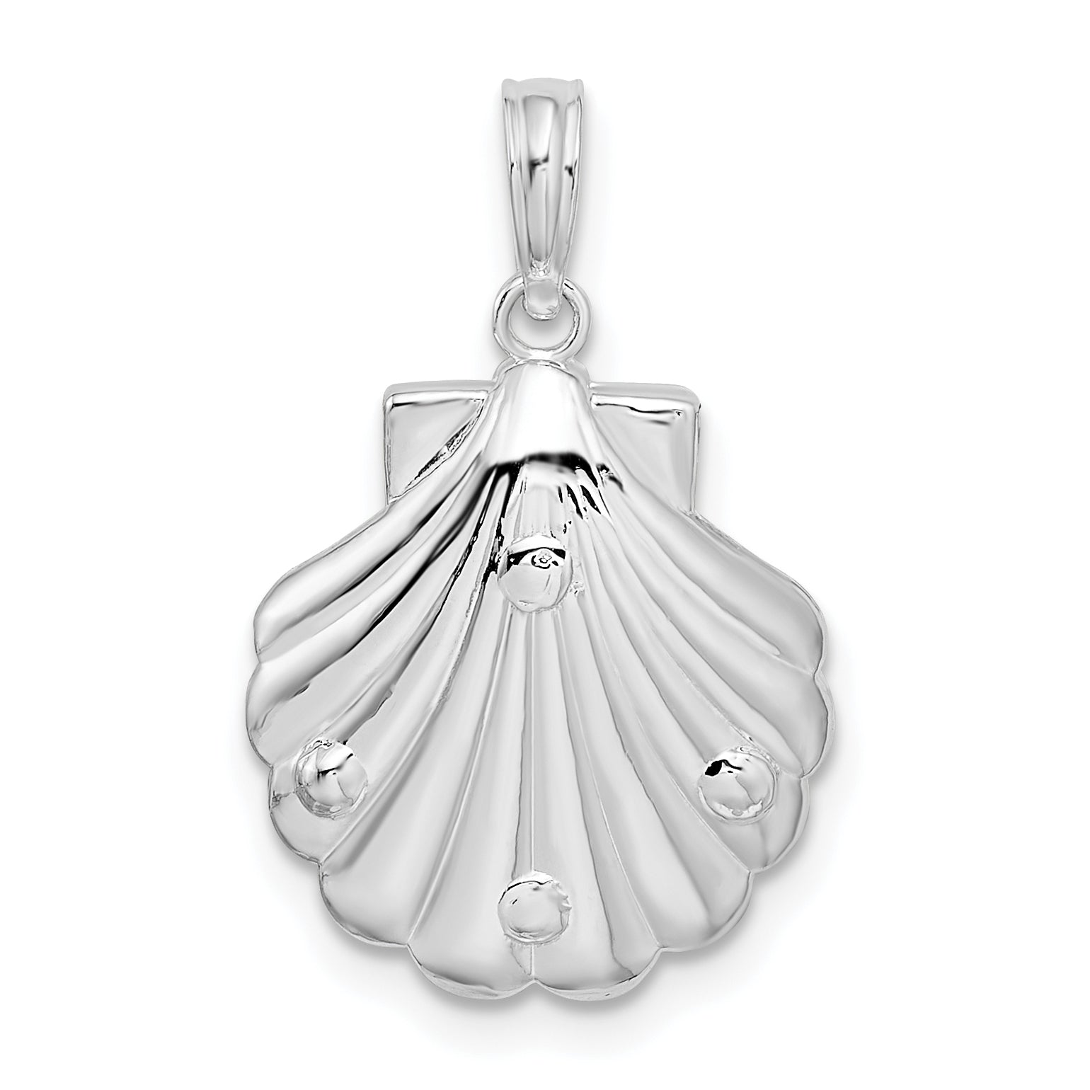 Sterling Silver De-Ani Rhodium-Plated Polished And Textured Shell / Palm Trees Pendant