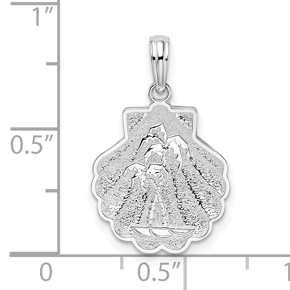 Sterling Silver De-Ani Rhodium-Plated Polished And Textured Shell / Palm Trees Pendant