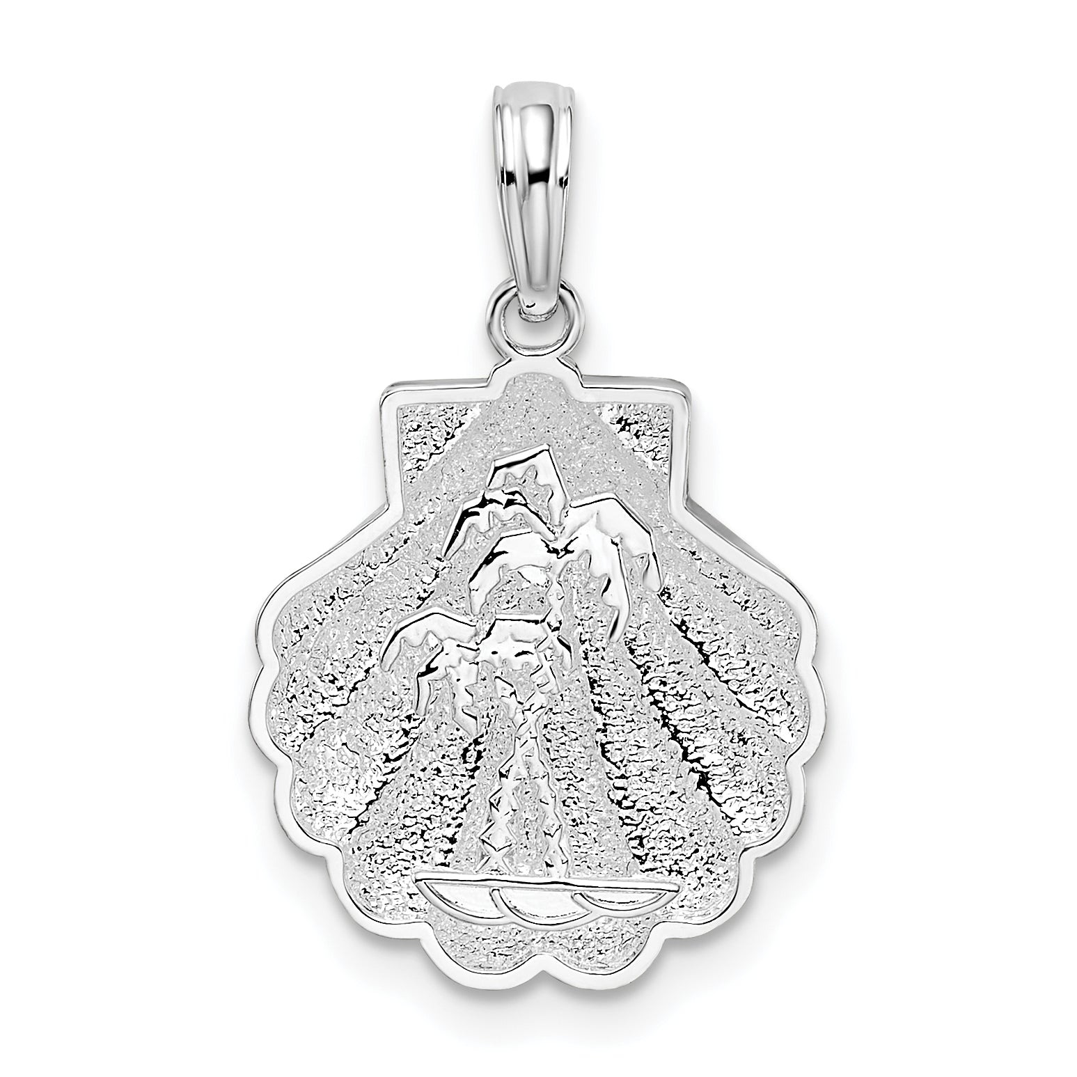 Sterling Silver De-Ani Rhodium-Plated Polished And Textured Shell / Palm Trees Pendant