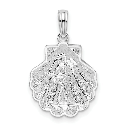 Sterling Silver De-Ani Rhodium-Plated Polished And Textured Shell / Palm Trees Pendant