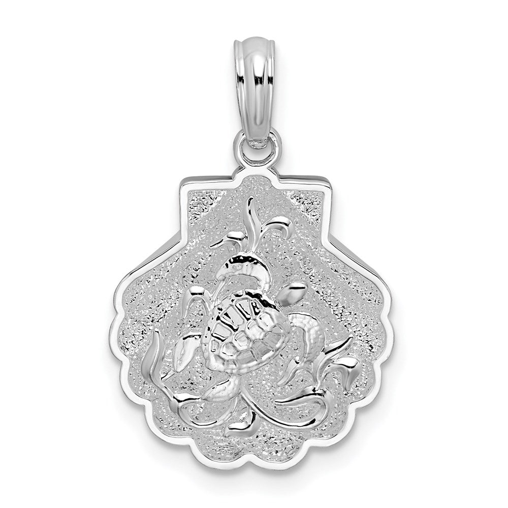 Sterling Silver De-Ani Rhodium-Plated Polished And Textured Shell / Sea Turtles Pendant