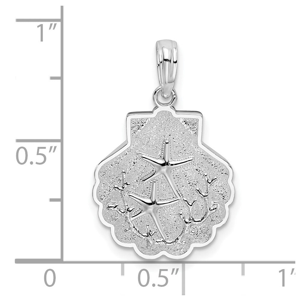 Sterling Silver De-Ani Rhodium-Plated Polished And Textured Shell With Starfish Pendant