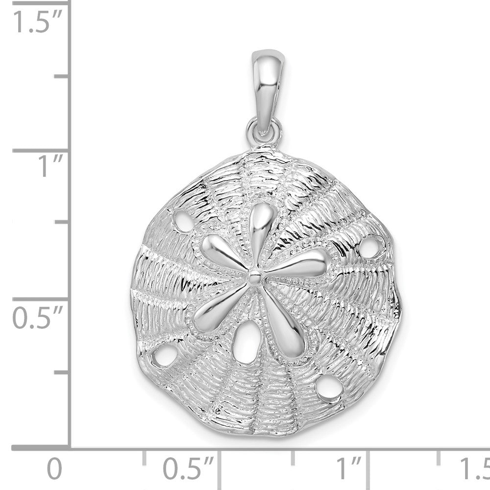 Sterling Silver De-Ani Rhodium-Plated Polished And Textured Sand Dollar Pendant