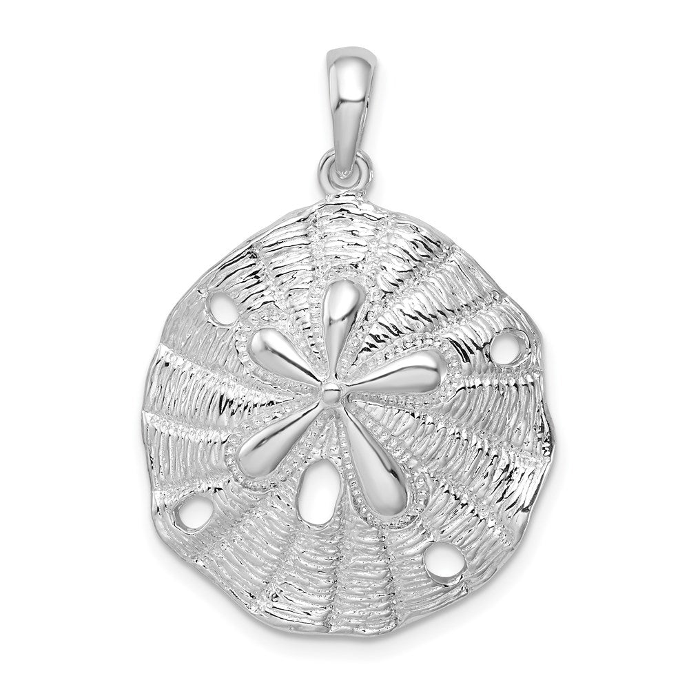 Sterling Silver De-Ani Rhodium-Plated Polished And Textured Sand Dollar Pendant