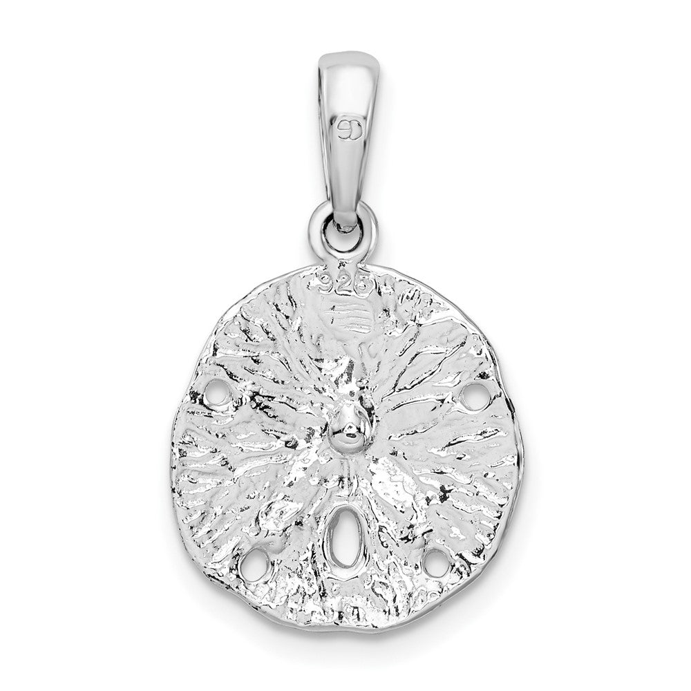 Sterling Silver De-Ani Rhodium-Plated Polished And Textured Small Sand Dollar Pendant
