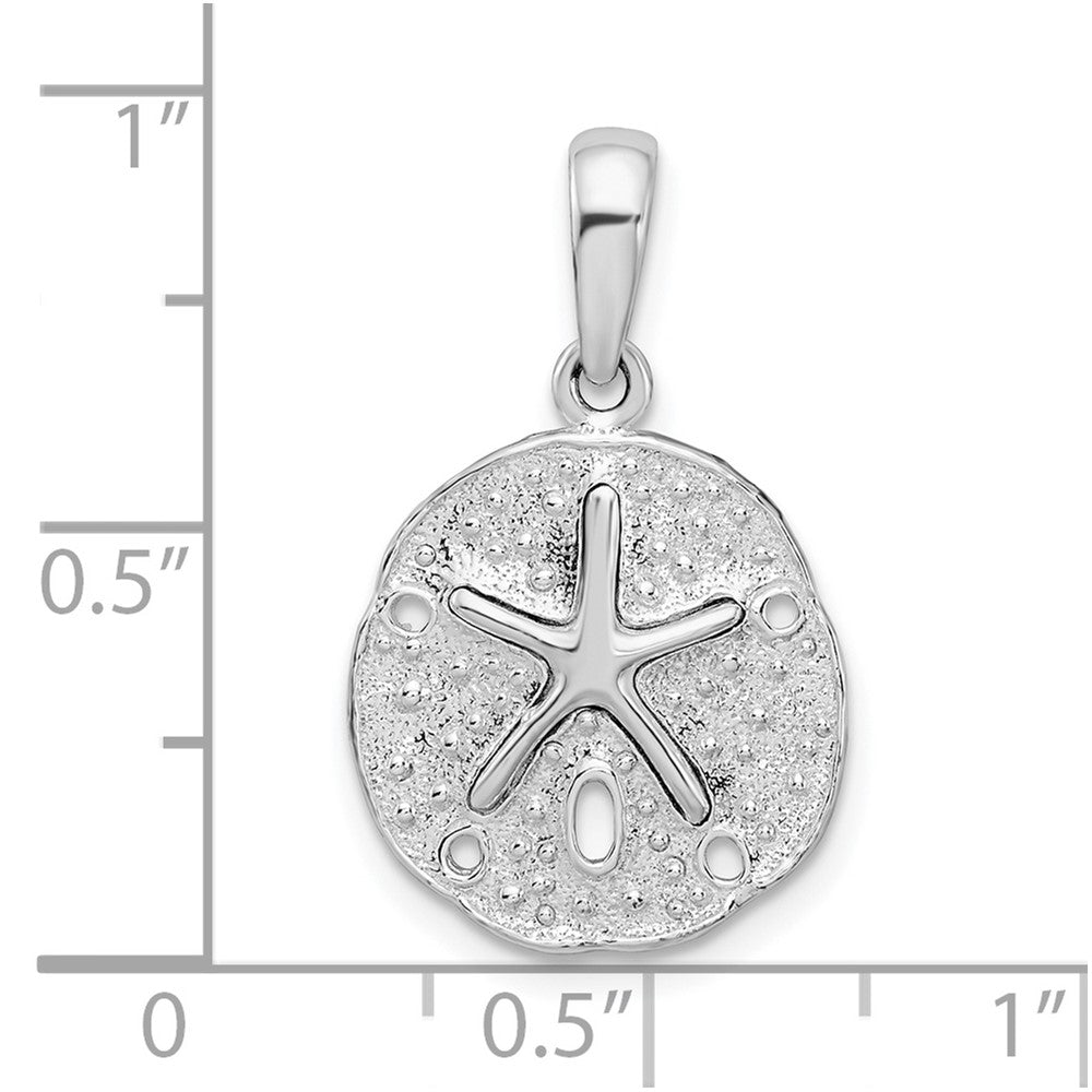 Sterling Silver De-Ani Rhodium-Plated Polished And Textured Small Sand Dollar Pendant