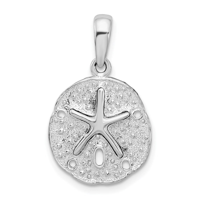 Sterling Silver De-Ani Rhodium-Plated Polished And Textured Small Sand Dollar Pendant