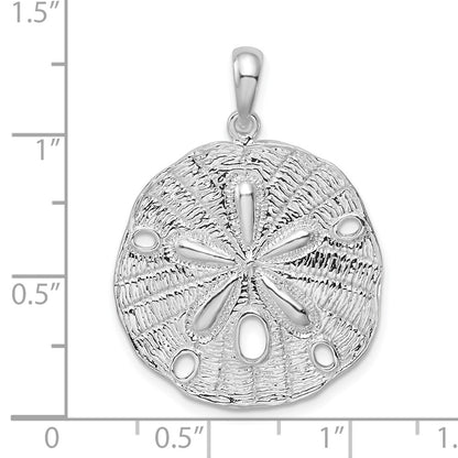 Sterling Silver De-Ani Rhodium-Plated Polished And Textured Sand Dollar Pendant