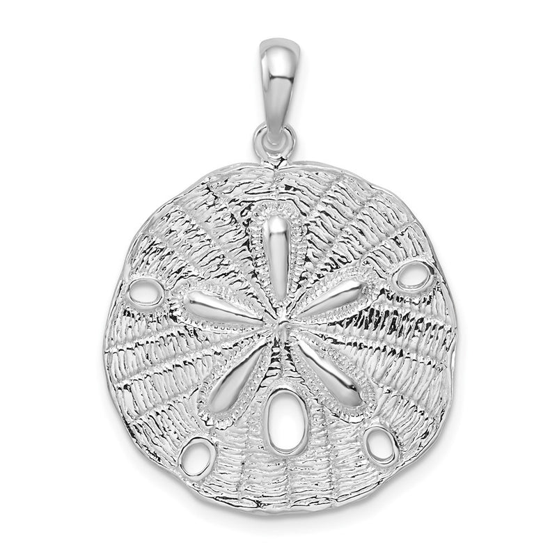 Sterling Silver De-Ani Rhodium-Plated Polished And Textured Sand Dollar Pendant