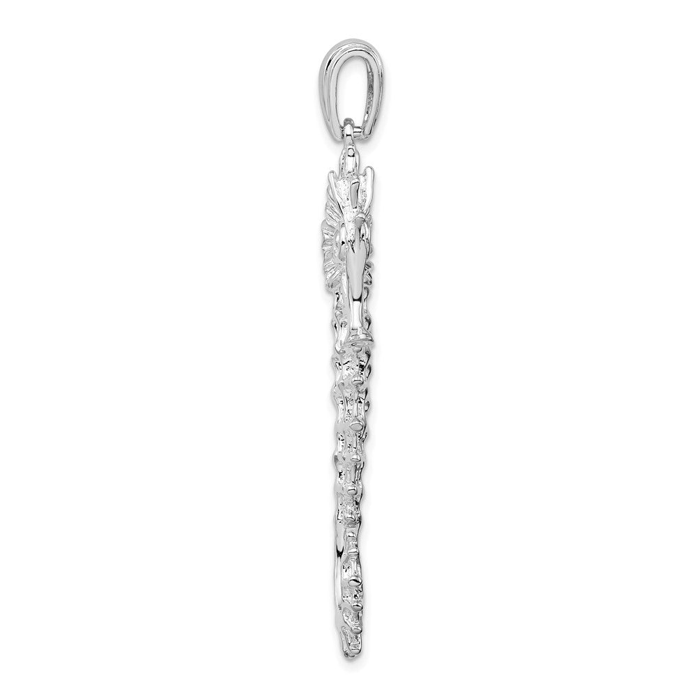 Sterling Silver De-Ani Rhodium-Plated Polished And Textured 3D Sea Horse Pendant