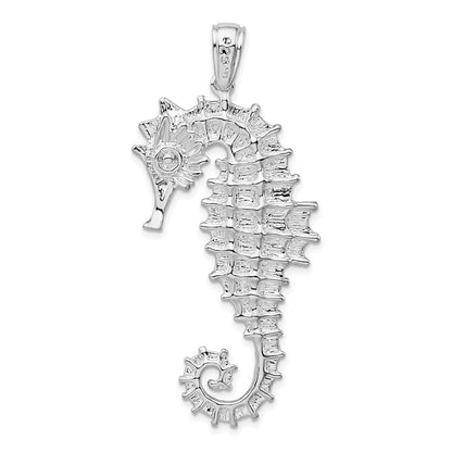 Sterling Silver De-Ani Rhodium-Plated Polished And Textured 3D Sea Horse Pendant