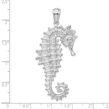 Sterling Silver De-Ani Rhodium-Plated Polished And Textured 3D Sea Horse Pendant