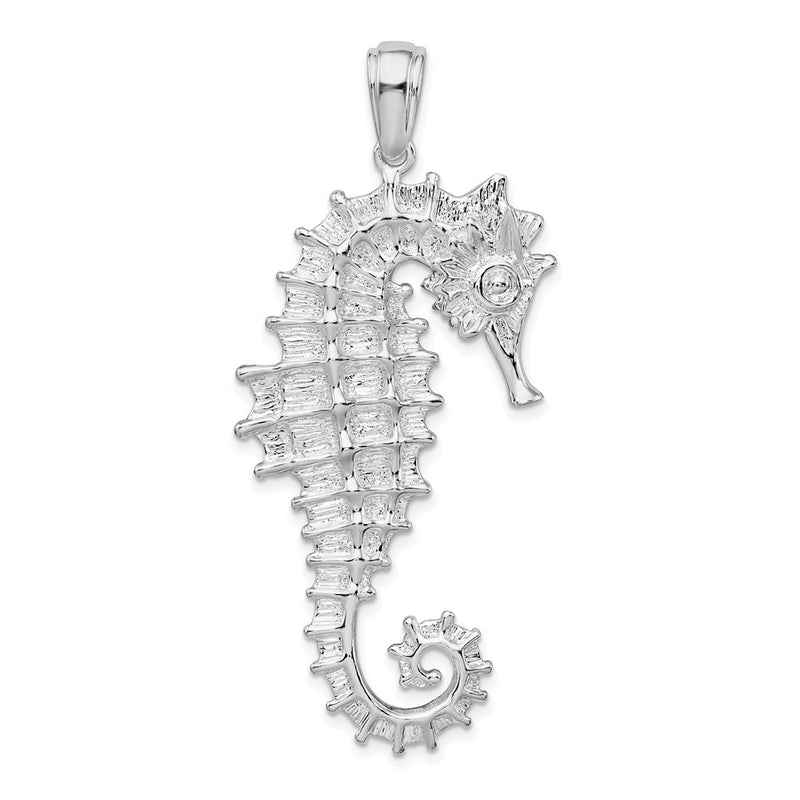 Sterling Silver De-Ani Rhodium-Plated Polished And Textured 3D Sea Horse Pendant