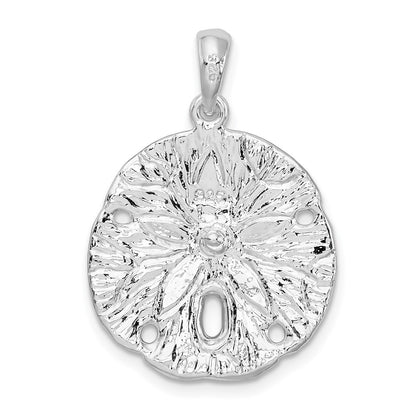 Sterling Silver De-Ani Rhodium-Plated Polished And Textured Sand Dollar Pendant