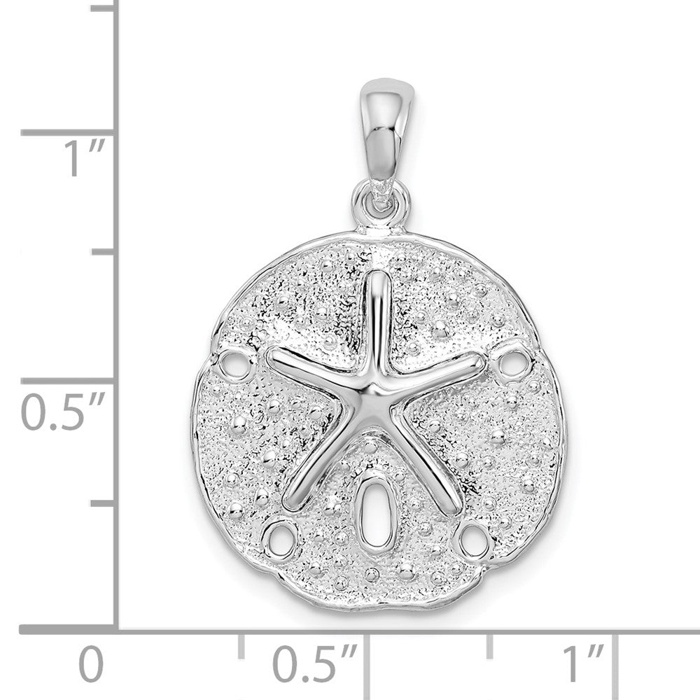 Sterling Silver De-Ani Rhodium-Plated Polished And Textured Sand Dollar Pendant