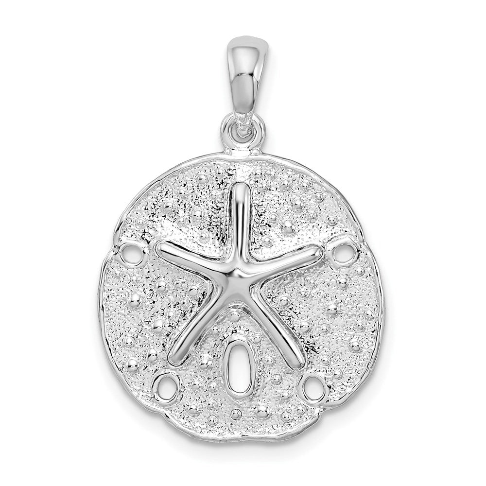 Sterling Silver De-Ani Rhodium-Plated Polished And Textured Sand Dollar Pendant