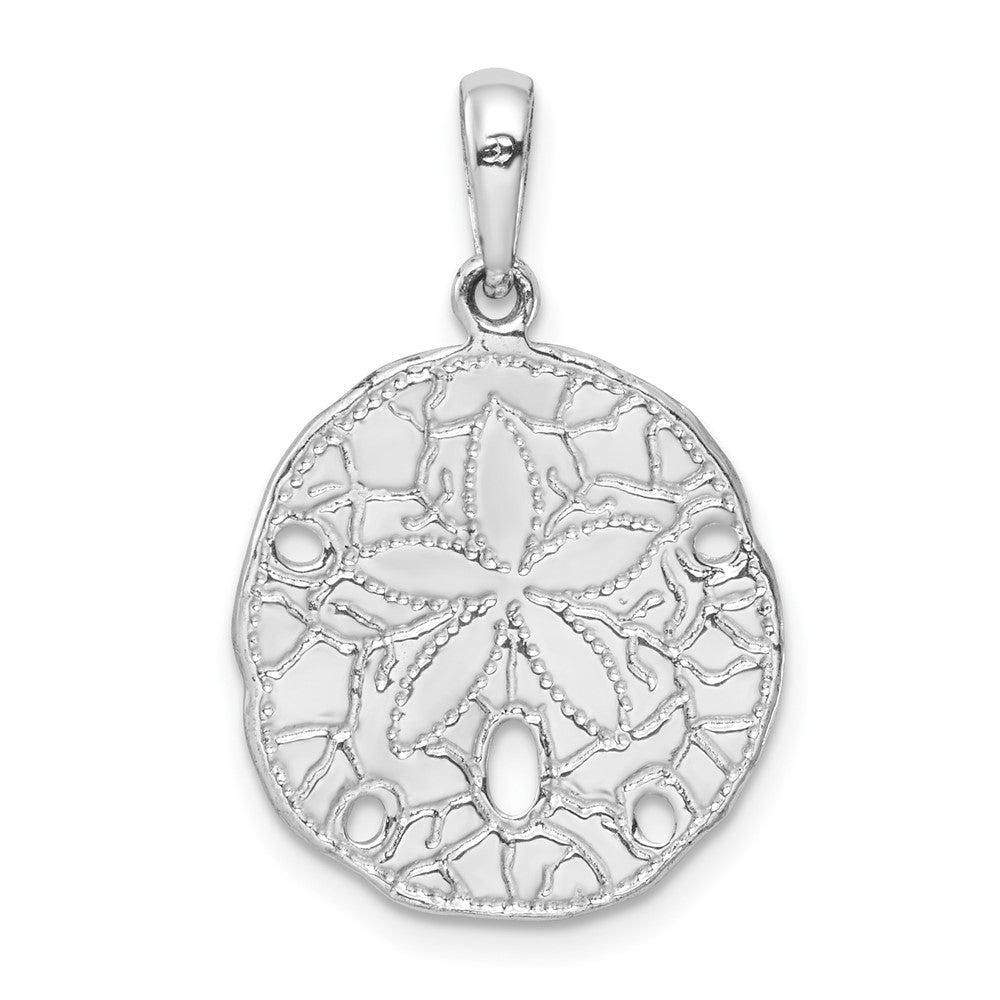 Sterling Silver De-Ani Rhodium-Plated Polished And Textured Sand Dollar Pendant