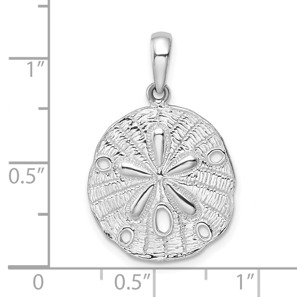 Sterling Silver De-Ani Rhodium-Plated Polished And Textured Sand Dollar Pendant