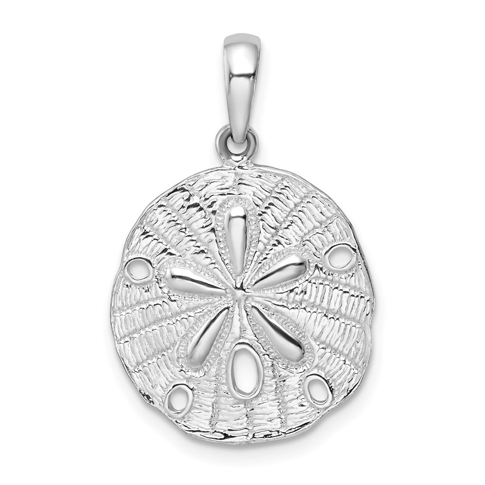 Sterling Silver De-Ani Rhodium-Plated Polished And Textured Sand Dollar Pendant