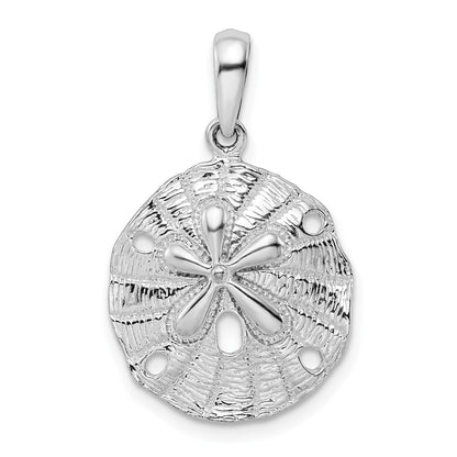 Sterling Silver De-Ani Rhodium-Plated Polished And Textured Sand Dollar Pendant