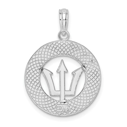 Sterling Silver De-Ani Rhodium-Plated Polished Barbados With Trident Circle Pendant