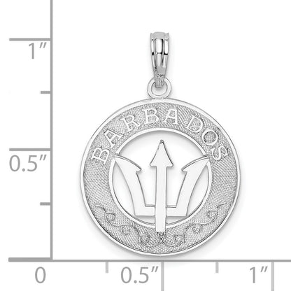 Sterling Silver De-Ani Rhodium-Plated Polished Barbados With Trident Circle Pendant