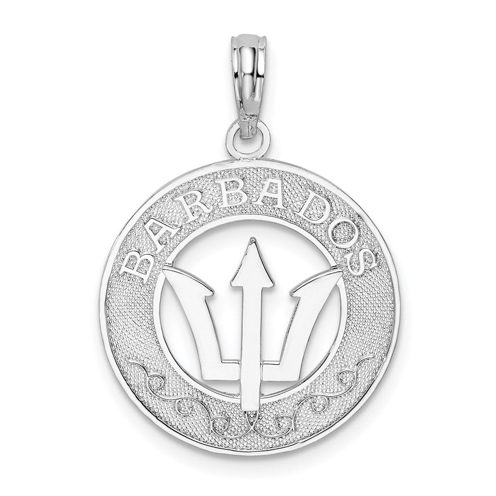 Sterling Silver De-Ani Rhodium-Plated Polished Barbados With Trident Circle Pendant
