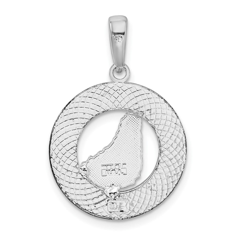 Sterling Silver De-Ani Rhodium-Plated Polished Barbados With Map Circle Pendant
