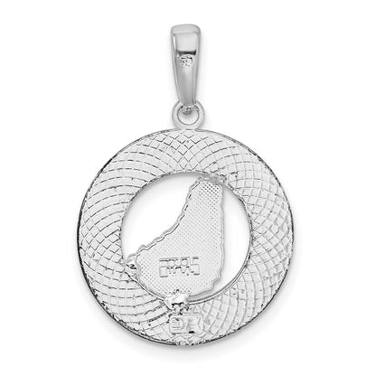 Sterling Silver De-Ani Rhodium-Plated Polished Barbados With Map Circle Pendant